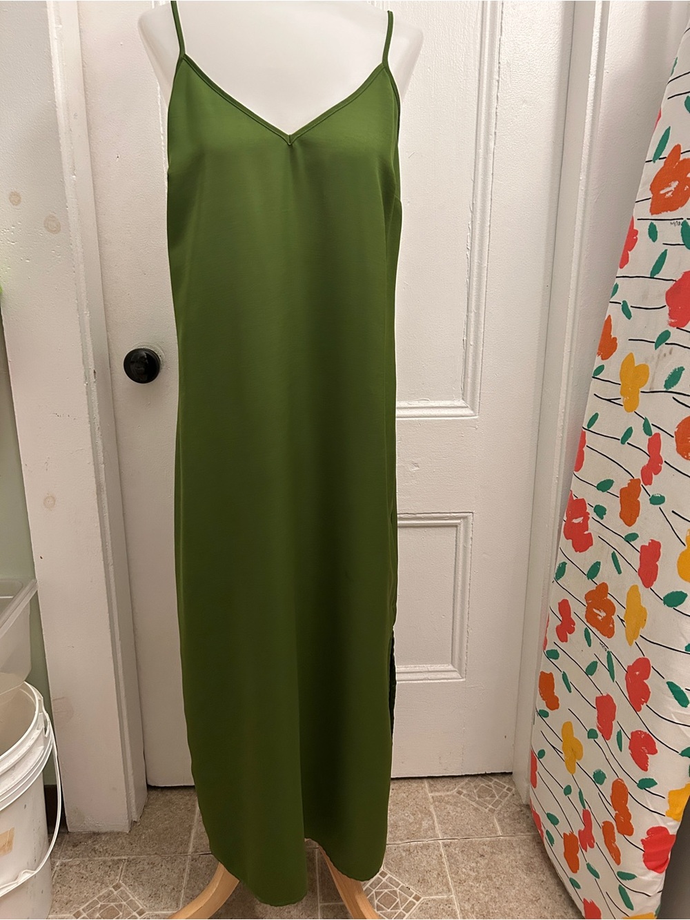 a new day Olive Green Slip Maxi Dress with Spaghetti Straps